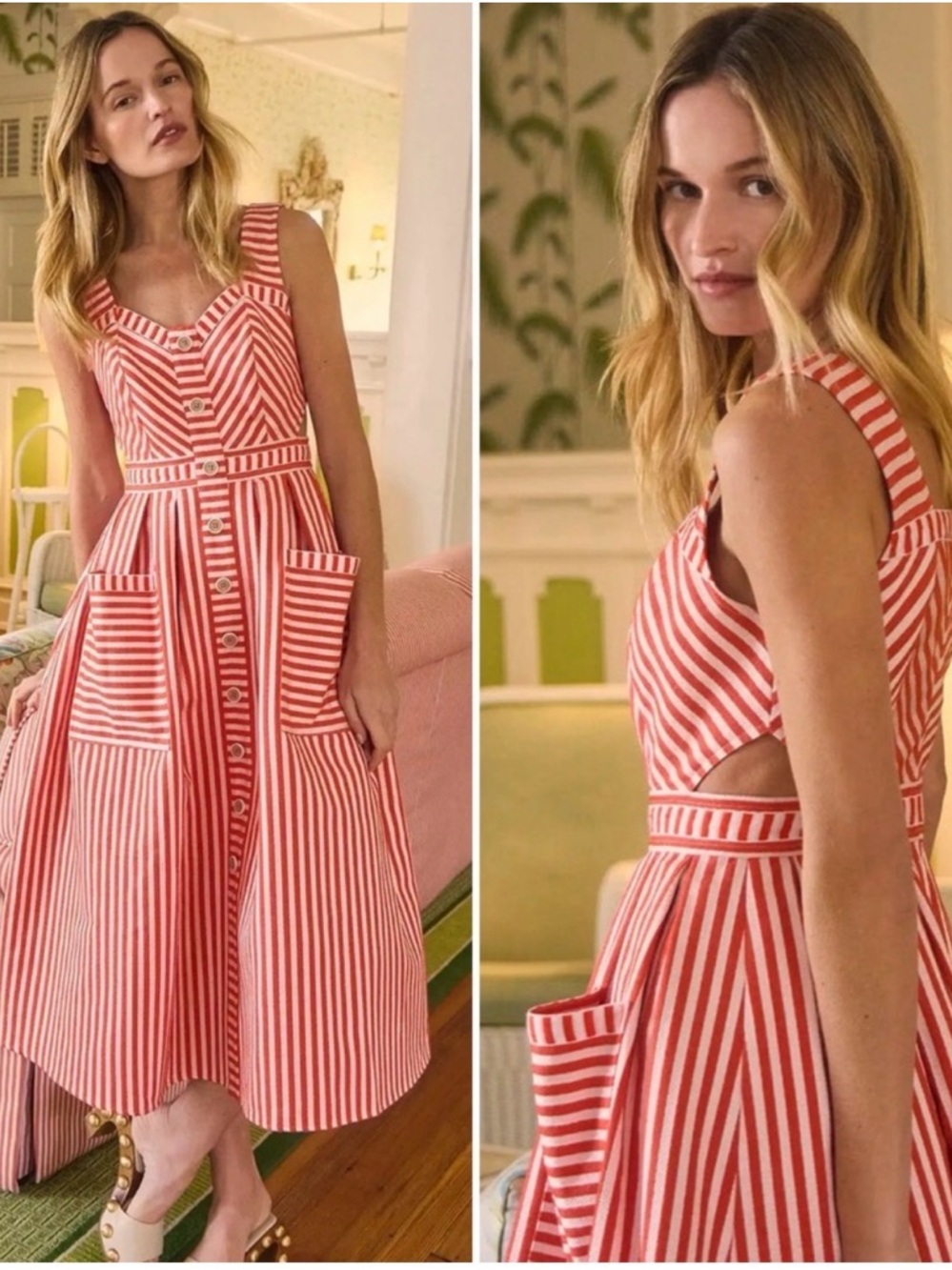 NWT Hunter Bell Cosi Red & White Striped Midi Dress
